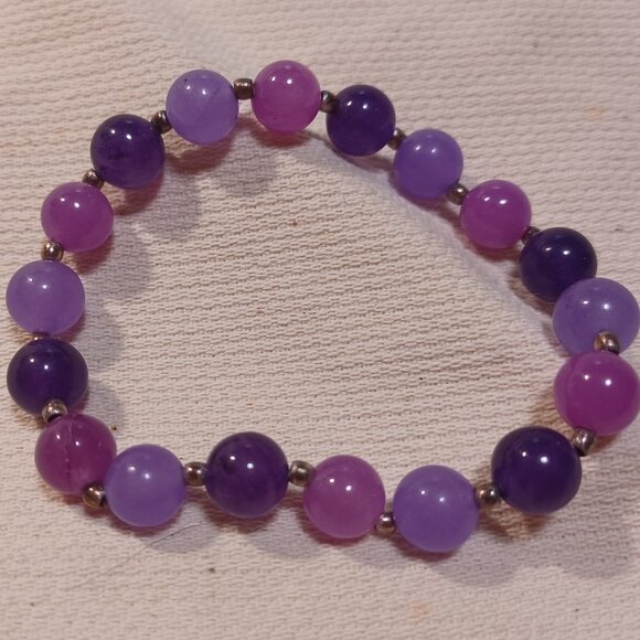Purple & Pink Flourite stone bead bracelet - Picture 1 of 1